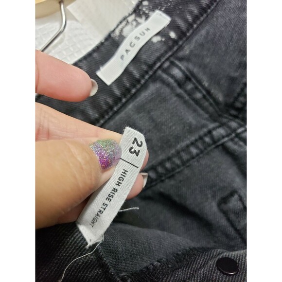 Pacsun High Rise Straight Black Destroyed Bleach Splatter Jeans Women's size 23 - Picture 4 of 4